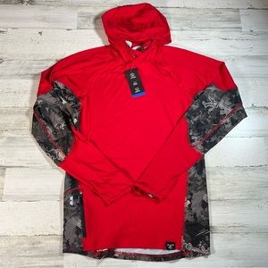 LaKota Men’s LS True Timber Red Hooded Fishing Shirt Wicking Size Small
